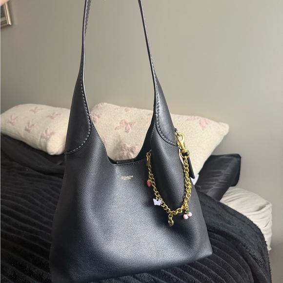 Coach Handbags - Coach Black Leather Brooklyn 28 with Gold Charm Chain and Pastel Accents